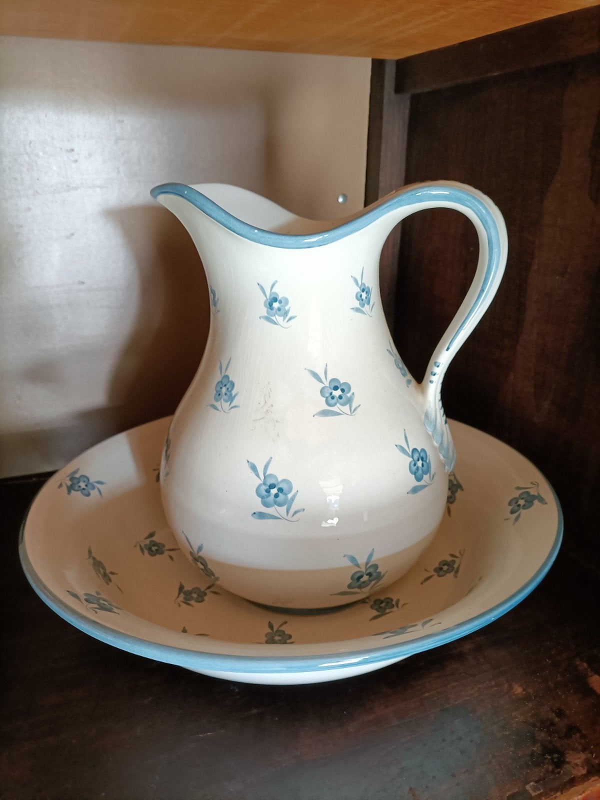 Lief blauw wit vintage lampetstel. Kan met was schaal, Ophalen