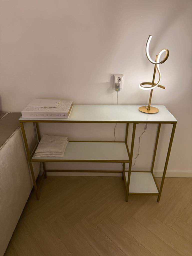 Sidetable melk/wit goud NIEUW, Huis en Inrichting, Tafels | Sidetables, Ophalen, 100 tot 150 cm, Nieuw, Glas