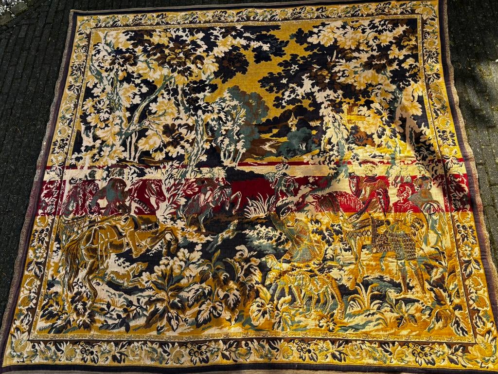 Antiek Gobelin wandkleed paarden tafereel, Ophalen of Verzenden