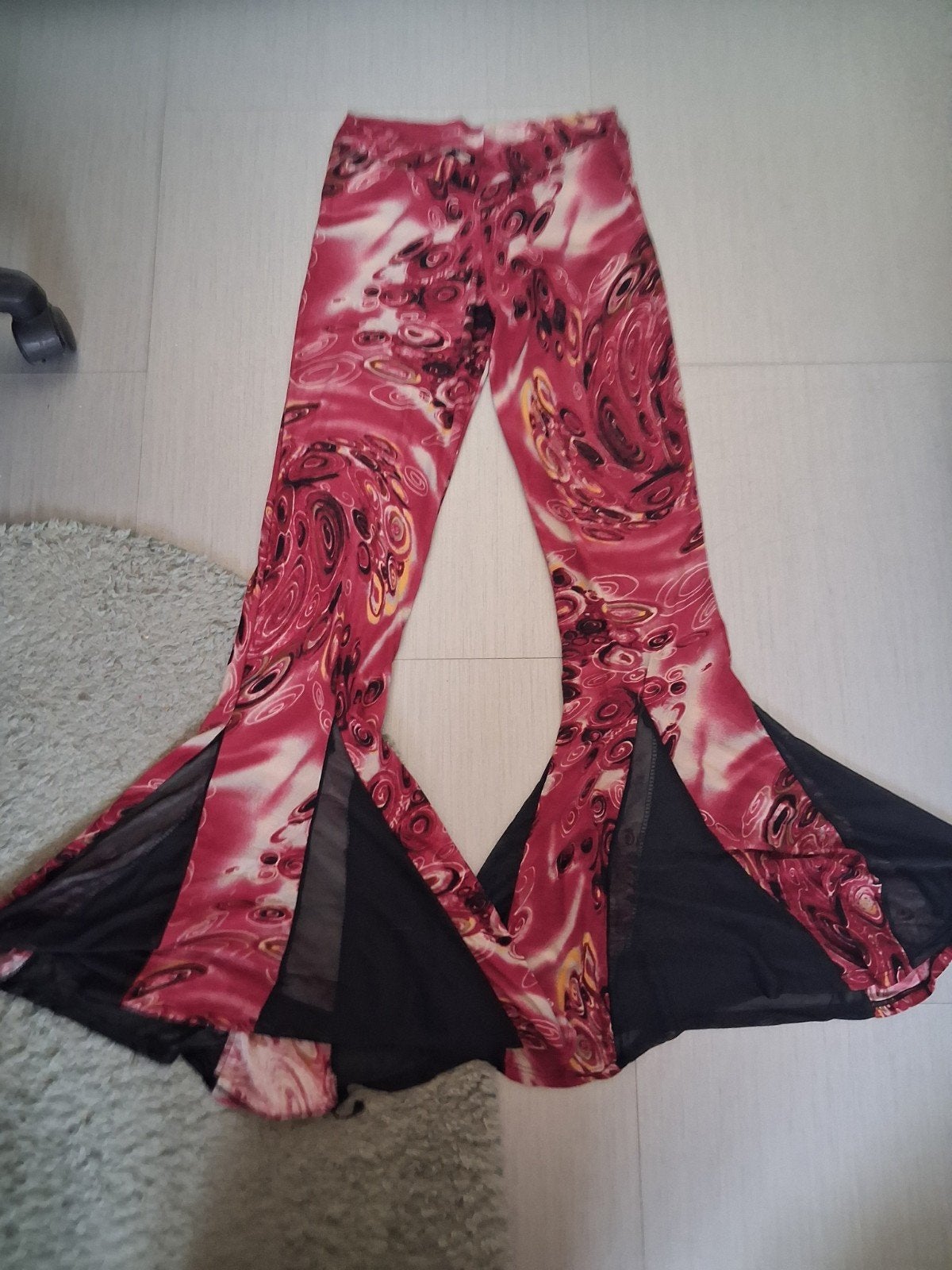 70's Stijl Flared Leggings met Unieke Print en Mesh, Meerkleurig, Ophalen of Verzenden, Maat 36 (S), Lang