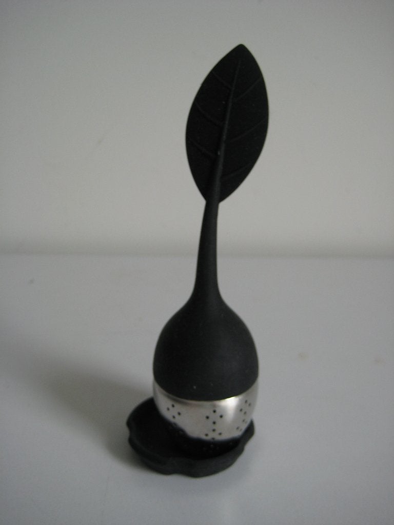 Thee-ei theezeefje zilver met zwart schoteltje NIEUW, Overige typen, Nieuw, Ophalen of Verzenden, Zwart