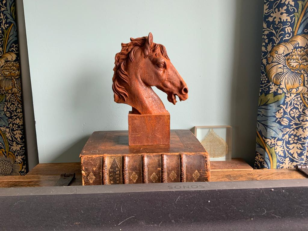 Decoratief paardenhoofd - gegoten ijzer, Antiek en Kunst, Houtsnijwerk, Ophalen of Verzenden, 20 - 50 cm, Hout