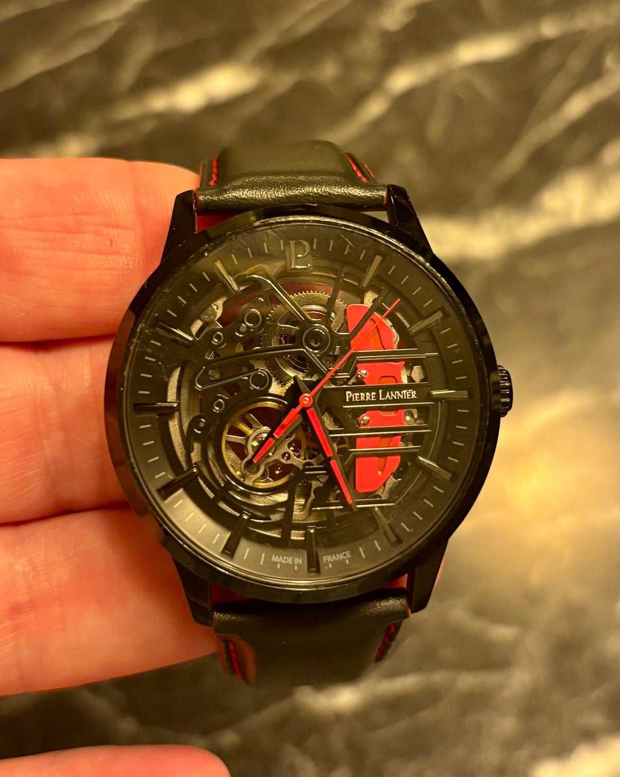 Pierre Lannier Paddock Automatisch Horloge - Zwart met Rood, Overige merken, Leer, Staal, Polshorloge