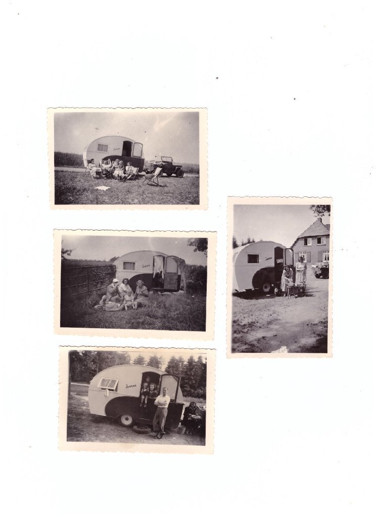 Foto's gezelschap bij caravan, jaren vijftig, Verzenden, Foto, Zo goed als nieuw, 1940 tot 1960