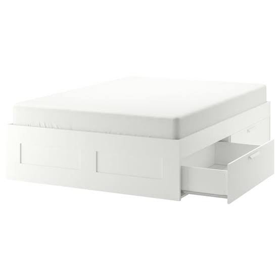Ikea bed Brimnes 140 X 200 met 4 lades / wit, Ophalen, Wit, Tweepersoons, 140 cm