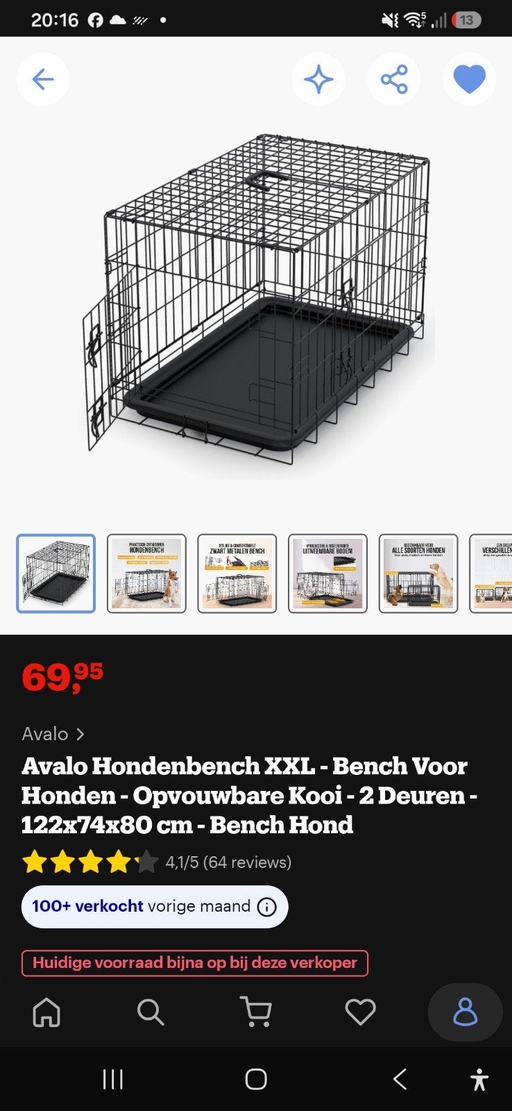 Avalo hondenbench XXL, 122x74x80, 2 deuren, Dieren en Toebehoren, Ophalen of Verzenden, Nieuw
