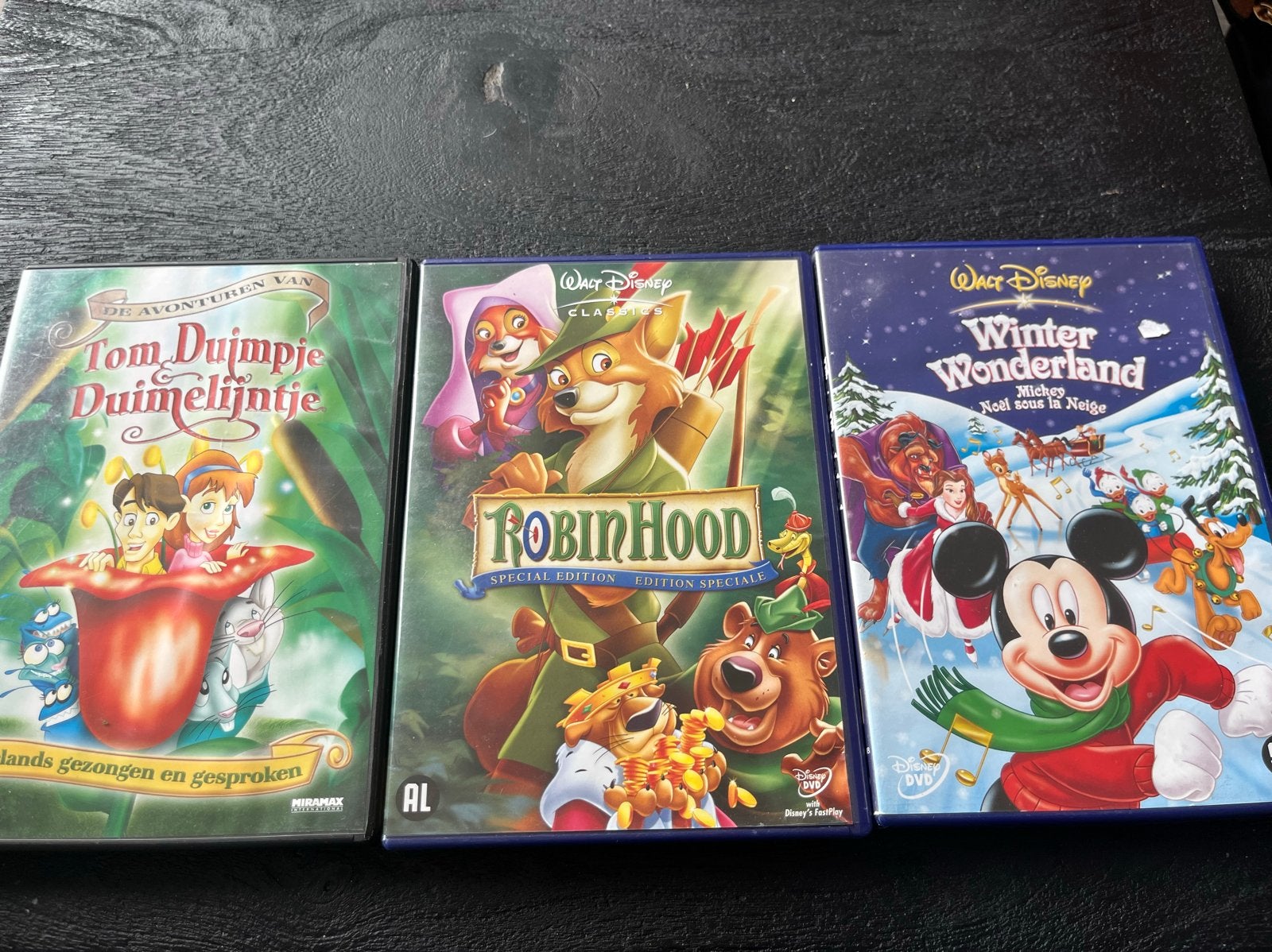 Disney DVD's: Winter Wonderland, Robin Hood, Tom Duimpie, Gebruikt, Animatie, Verzamelbox, Nederlands
