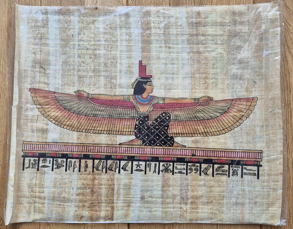 Egyptische afbeeldingen op papyrus., Wanddecoratie, Afrika, Handgemaakt, Meerkleurig