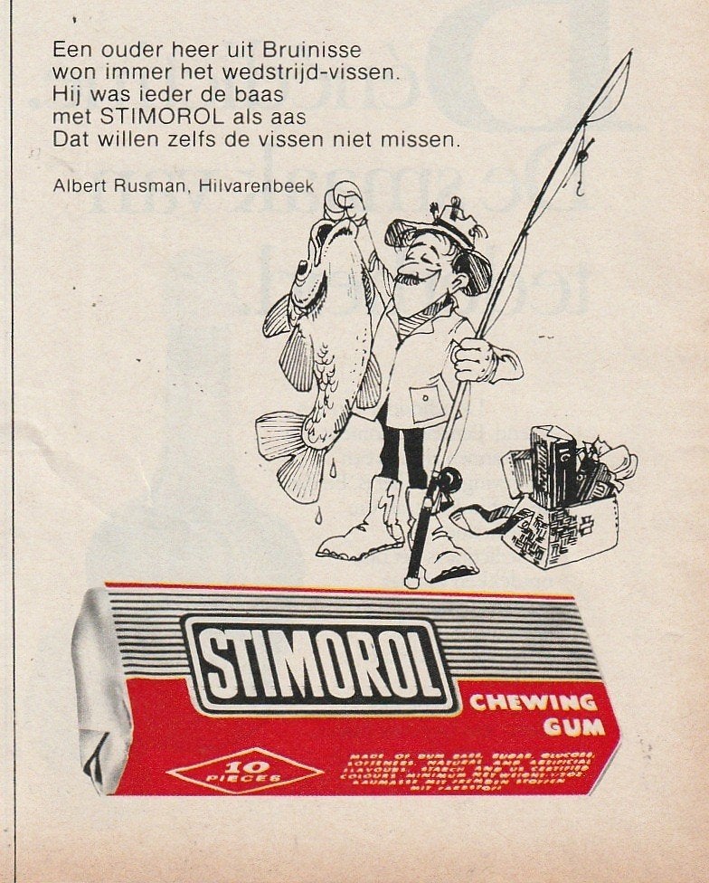 Retro reclame 1979 Stimorol kauwgom Bruinisse oude heer, Verzenden, Overige typen