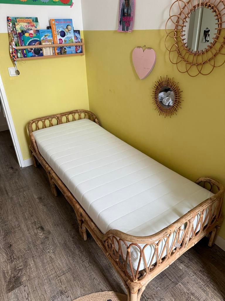 Rotan bed met koudschuimmatras 70x180 cm, Ophalen, Overige materialen, Bruin, 190 cm of minder