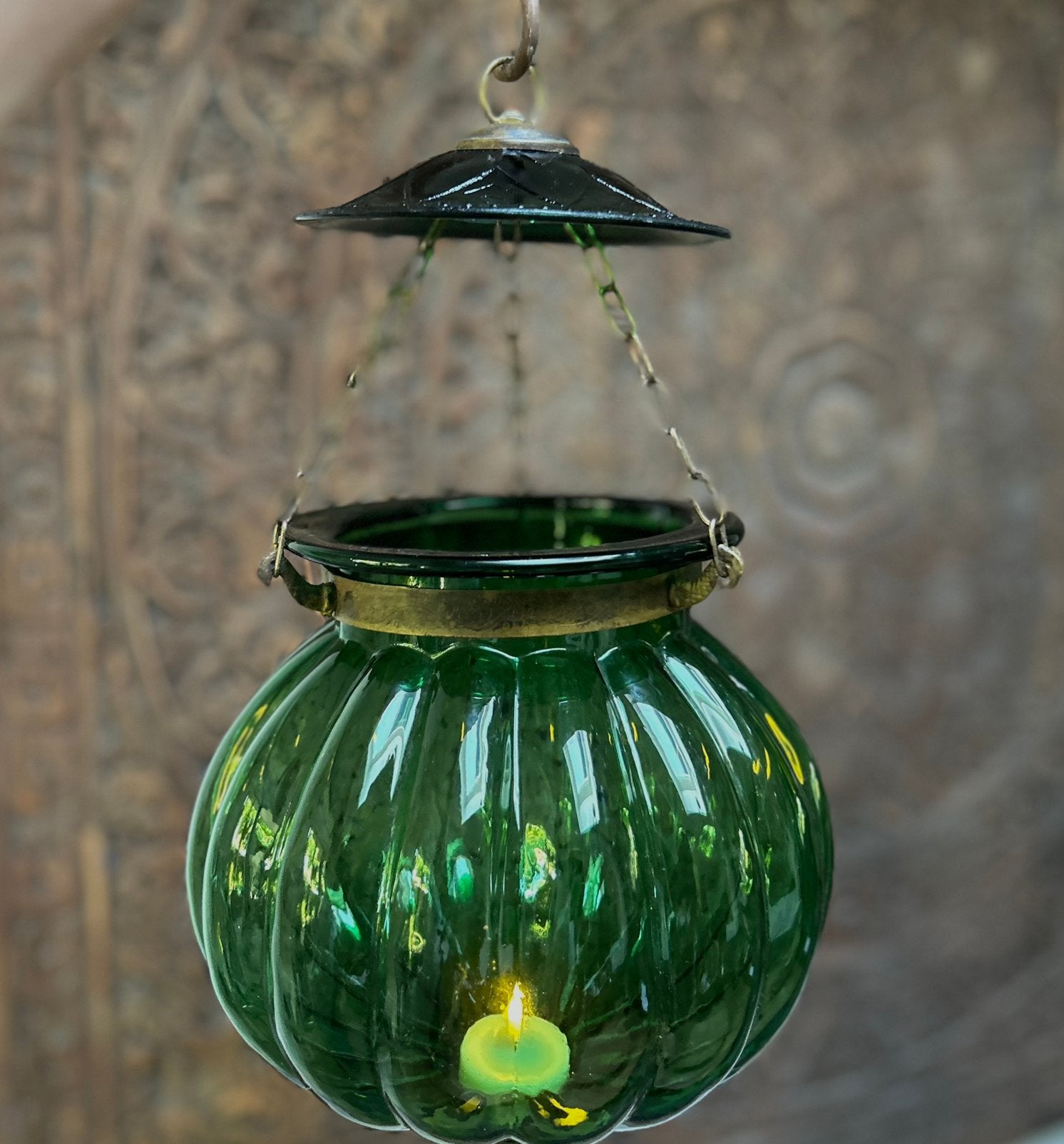 Vintage groene heligdom lantaarn kharbuja licht hurricane, Ophalen of Verzenden