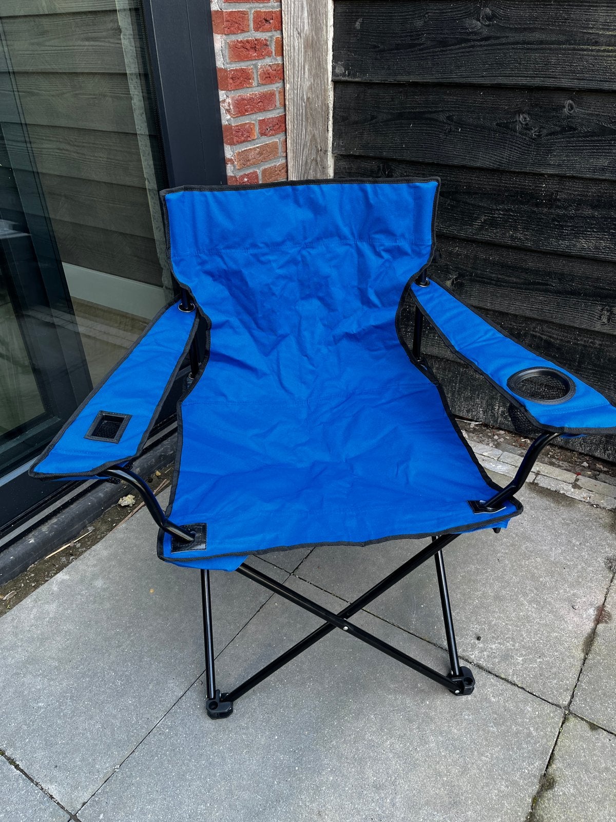 Opvouwbare Vlinderstoel,Campingstoel Blauw met Bekerhouder, Ophalen of Verzenden, Zo goed als nieuw, Campingstoel