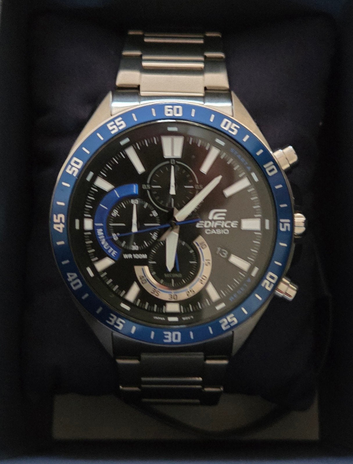 Zeer nette Casio Edifice zwart / blauw heren horloge., Sieraden, Tassen en Uiterlijk, Sporthorloges, Zo goed als nieuw, Ophalen of Verzenden