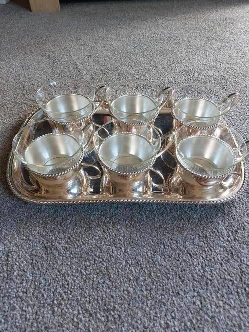Vintage verzilveren set met Schott mainz Jena er glas, Ophalen of Verzenden