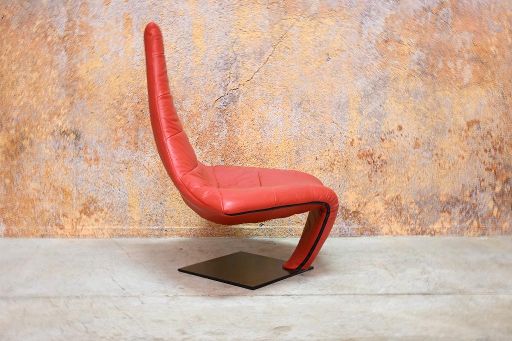 ZGAN Unieke rode leren Harvink Turner design fauteuil, Huis en Inrichting, Fauteuils, Harvink, Harvink, 75 tot 100 cm, Ophalen of Verzenden