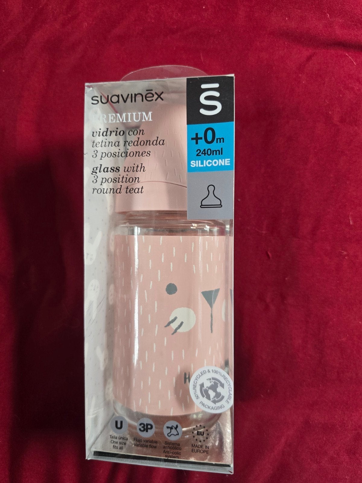 Suavinex Premium Glazen Babyfles 240ml met Siliconen Speen, Ophalen of Verzenden