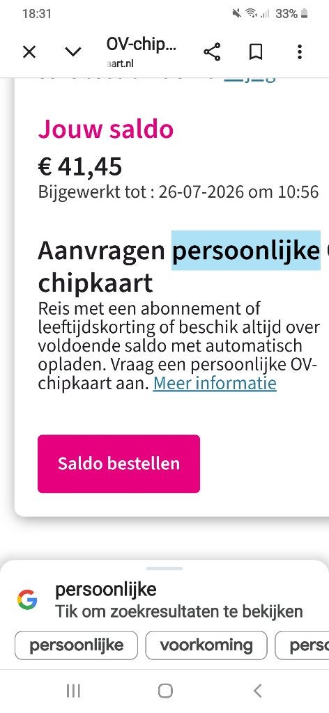 Ov chipkaart, Tickets en Kaartjes, Eén persoon, Bus, Metro of Tram, Algemeen kaartje