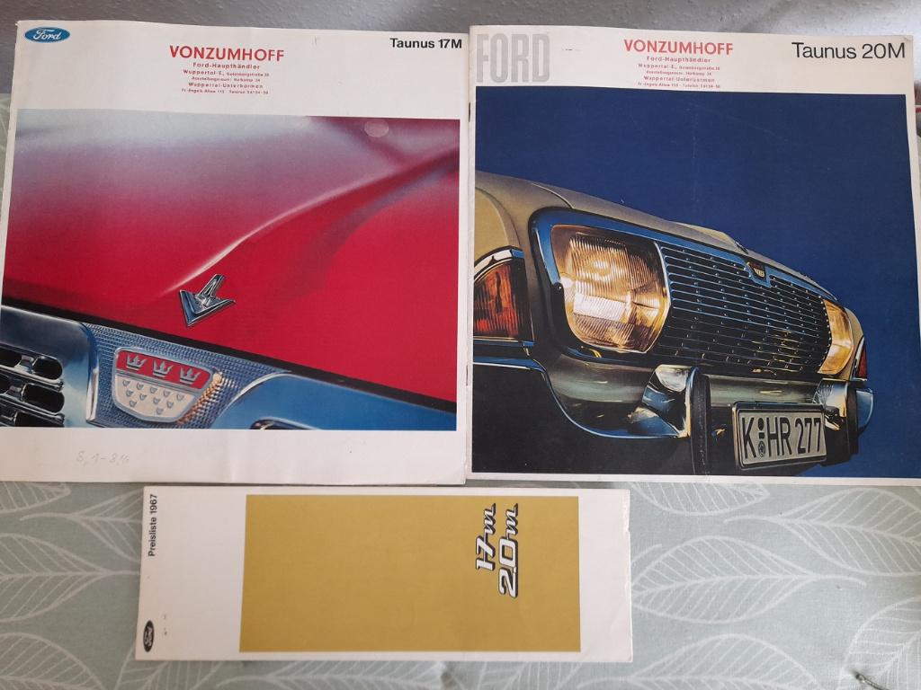 Ford P5 17M, 20M, 2 brochures 1967 + prijslijst, Verzenden, Gelezen, Ford