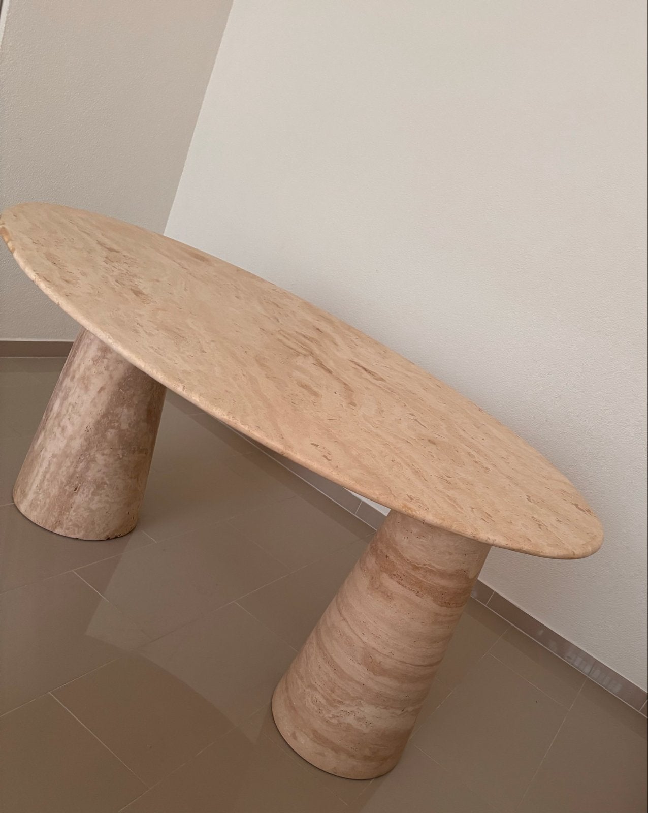 Japandi Travertin Eettafel Ovaal 160 cm, Ophalen, Overige materialen, 100 tot 150 cm, Nieuw