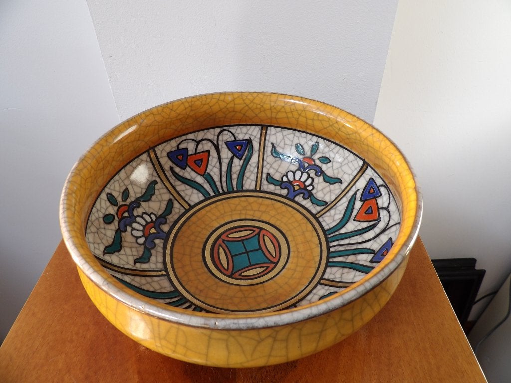 Craquelé aardewerk schaal Longwy stijl Belgisch/Frans, Ophalen of Verzenden