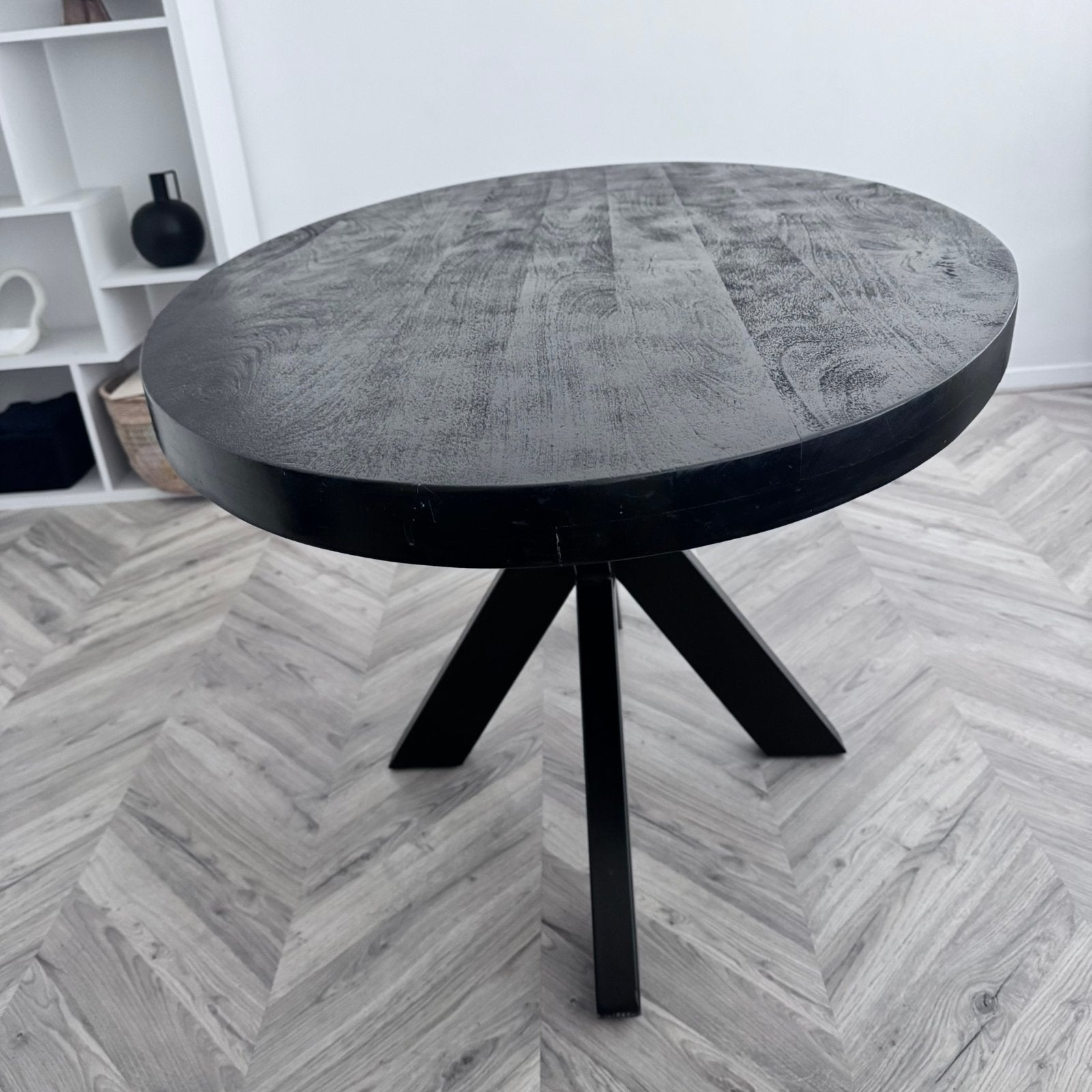 Mangohouten Eettafel Ovaal - 160x90 cm zwart, Ophalen, Gebruikt, 150 tot 200 cm, 150 tot 200 cm