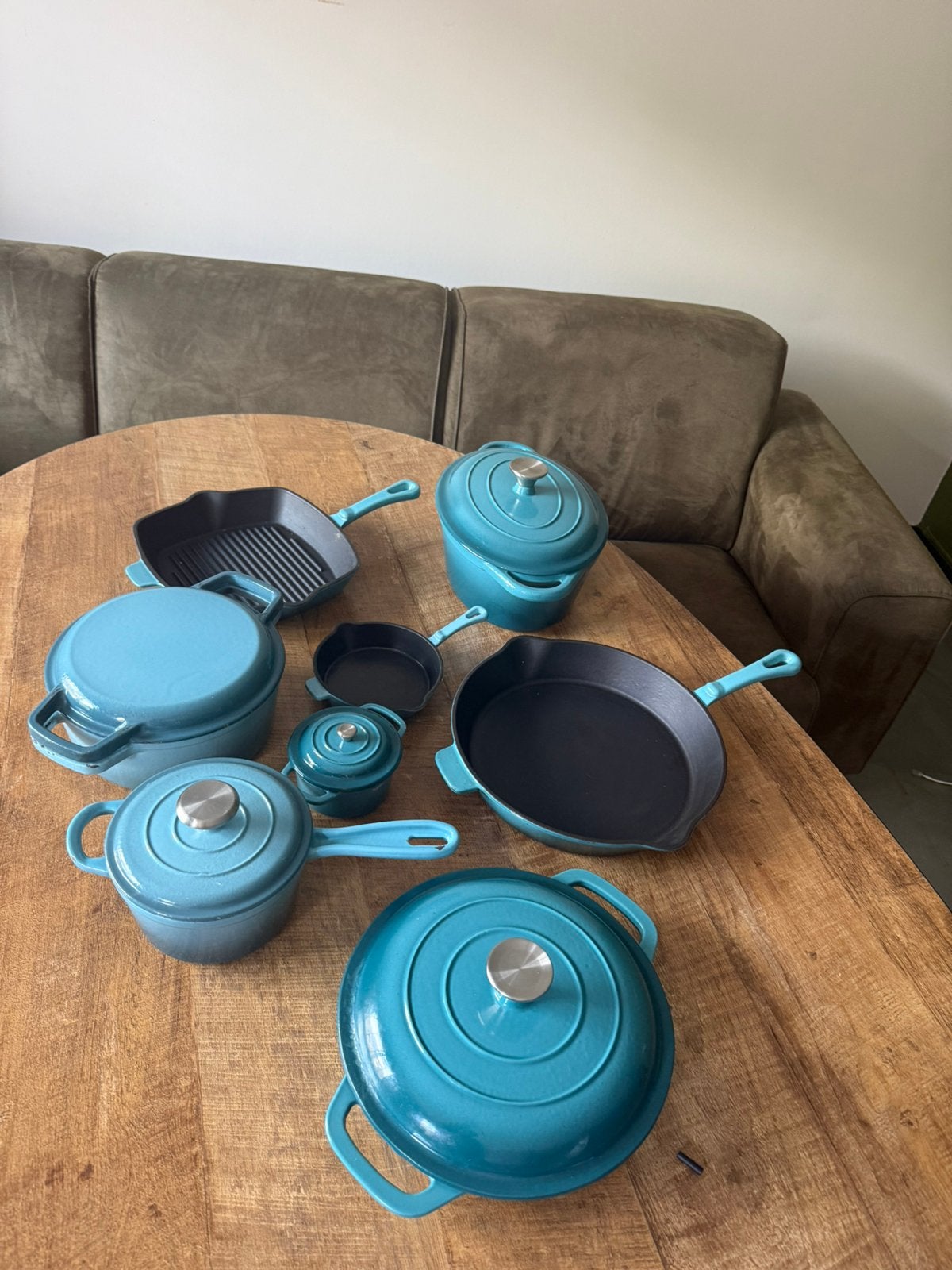 Pannen, Huis en Inrichting, Keuken | Potten en Pannen, Ophalen, Zo goed als nieuw, Gietijzer, Pannenset