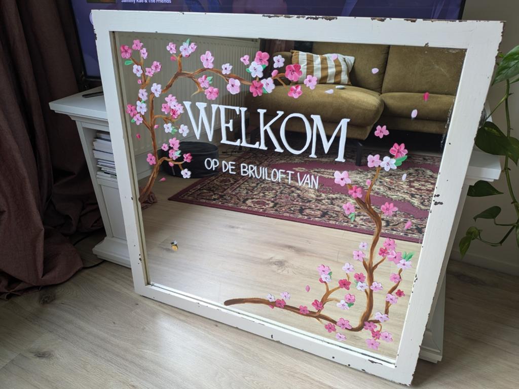 Welkomstbord spiegel bruiloft, Ophalen, Gebruikt, Vierkant, Minder dan 100 cm