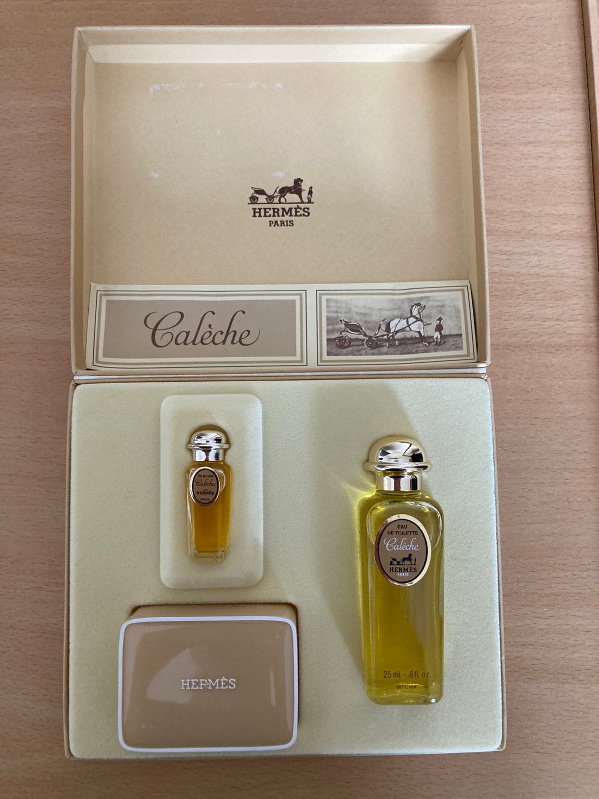 Vintage Hermès Calèche geschenkset, Ophalen of Verzenden, Nieuw, Miniatuur, Gevuld
