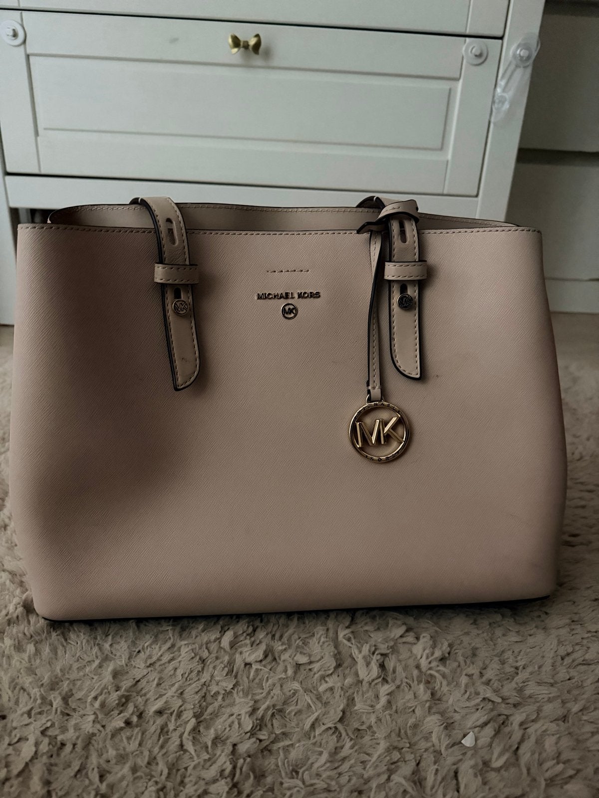 Michael Kors tas met schouderriempje - Beige, Ophalen of Verzenden, Gebruikt, Beige, Handtas