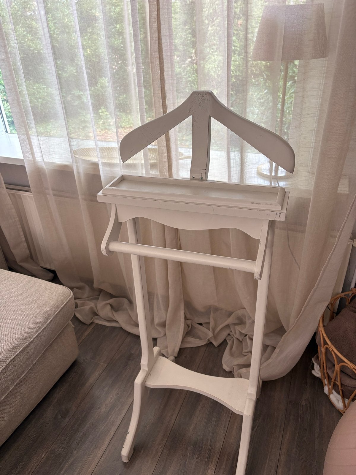 Vintage Kledingrek / Valet Stand - Wit Hout, Ophalen, Gebruikt, 100 tot 150 cm, Staande kapstok