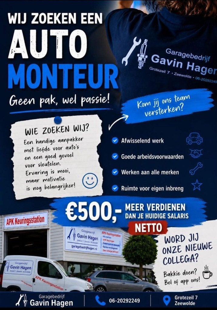 Automonteur / handige aanpakker gezocht Zeewolde, Variabele uren, Overige niveaus, Vanaf 1 jaar, Vast contract