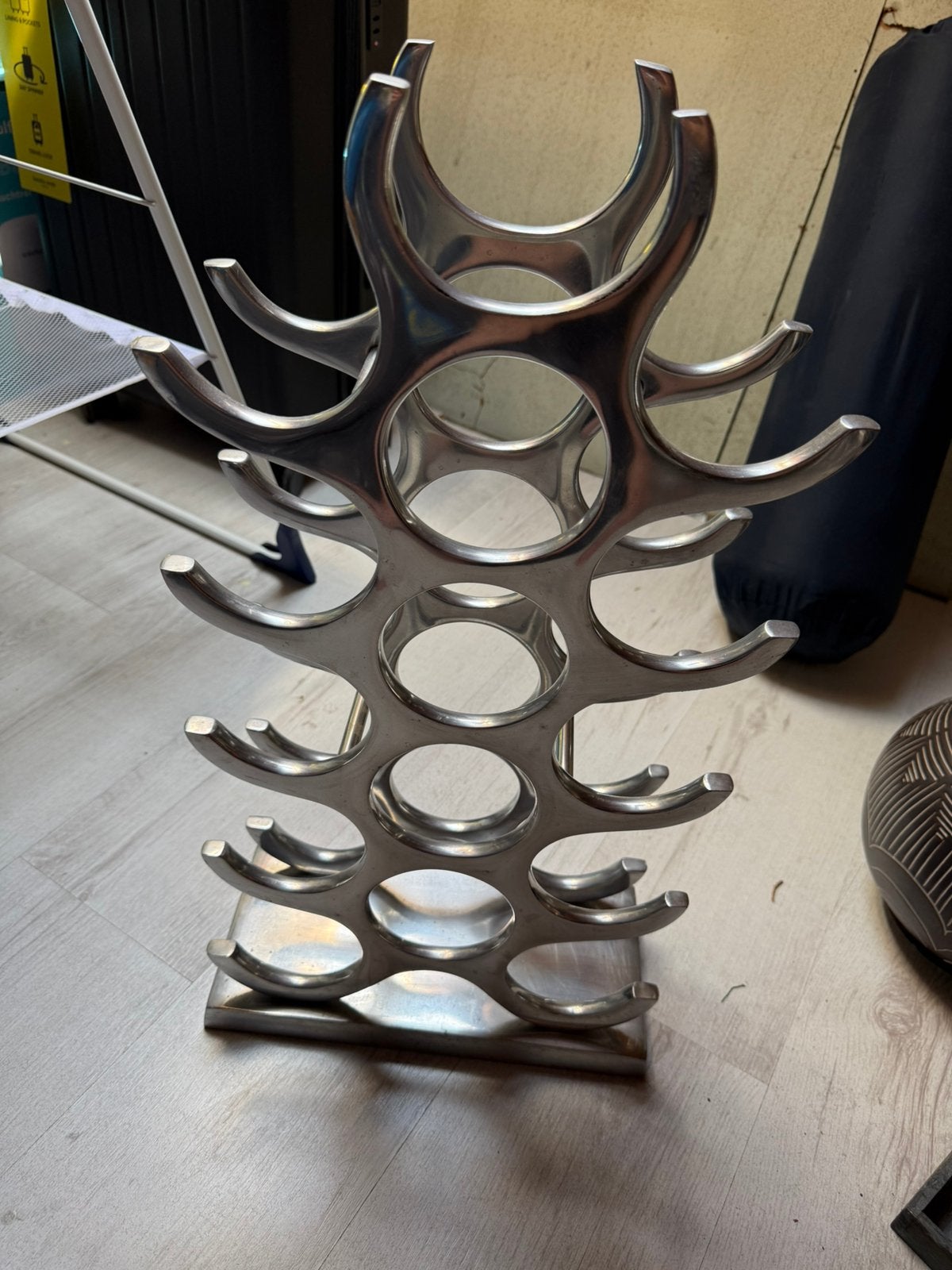 Design aluminium rvs massief wijnrek 15 flessen, Ophalen, Zo goed als nieuw, Metaal