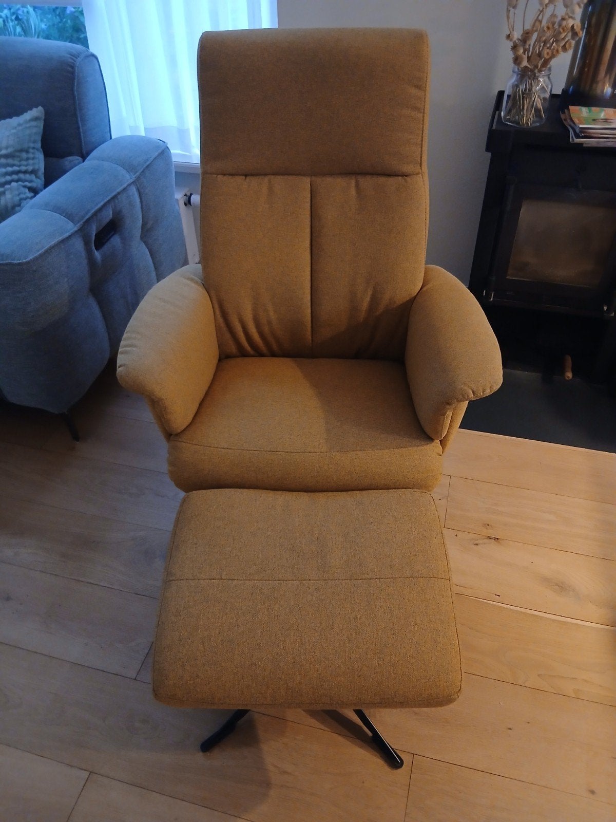 relaxfauteuil stoel met voetenkrukje, Ophalen, Gebruikt, 75 tot 100 cm, 50 tot 75 cm
