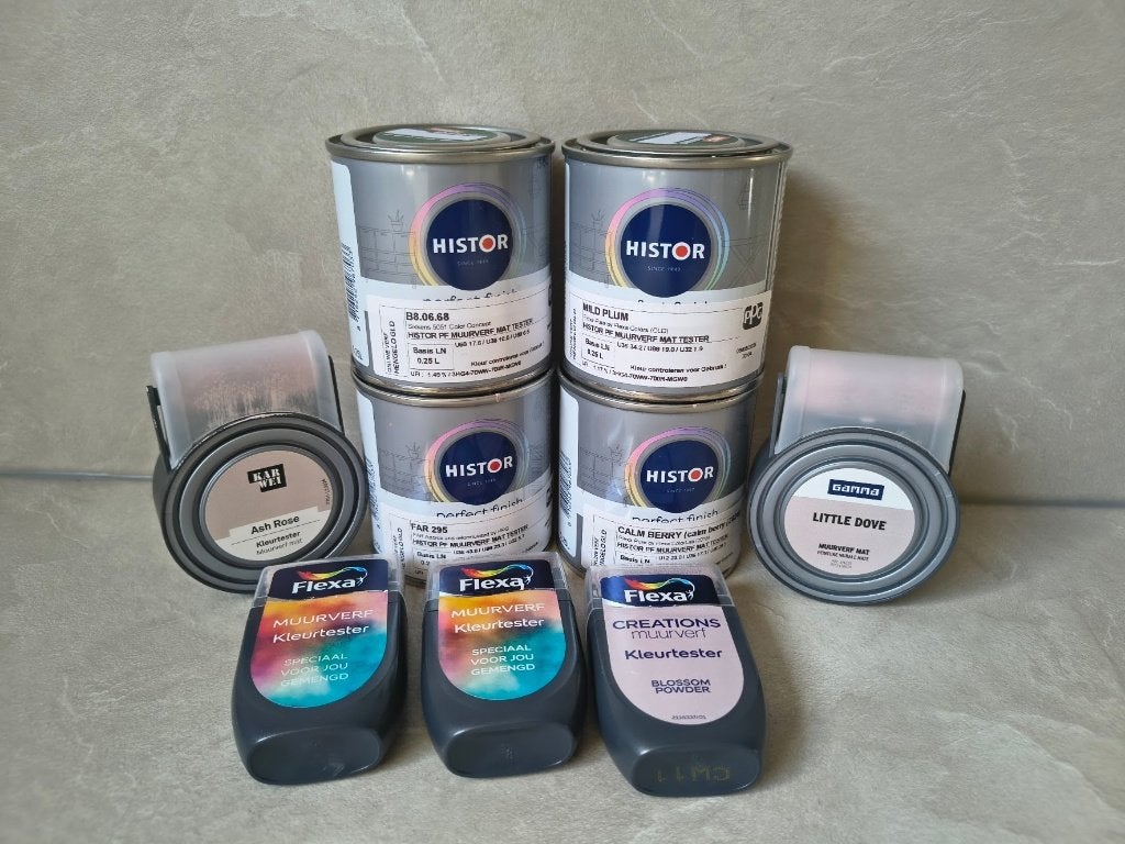 9 Roze Muurverf Testers, Gebruikt, Ophalen of Verzenden, Verf, Roze