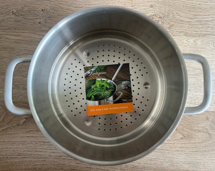 ZGAN! Fontignac RVS stoompan stoommand stoominzet zeef 24cm, Ophalen of Verzenden, Zo goed als nieuw, Rvs, Kookpan