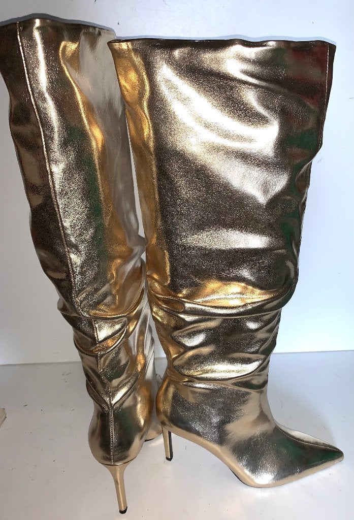 Stradivarius gouden kunst leren laarzen mt 37 Nieuw, Kleding | Dames, Schoenen, Hoge laarzen, Overige kleuren, Nieuw, Ophalen of Verzenden