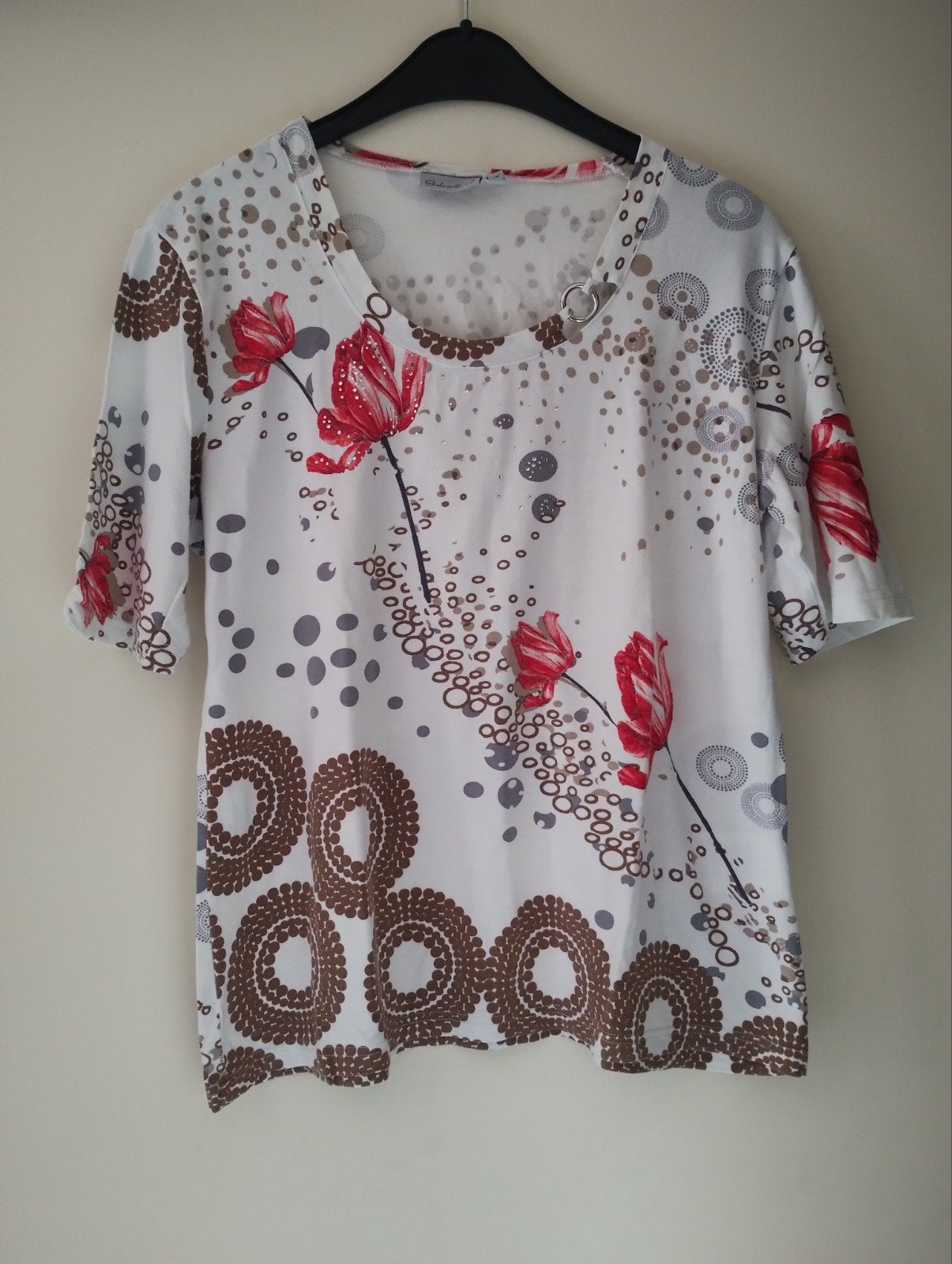 Gabriella K. Top met bloemenprint en korte mouwen, Maat 38/40 (M), Gabriella K., Wit, Ophalen of Verzenden