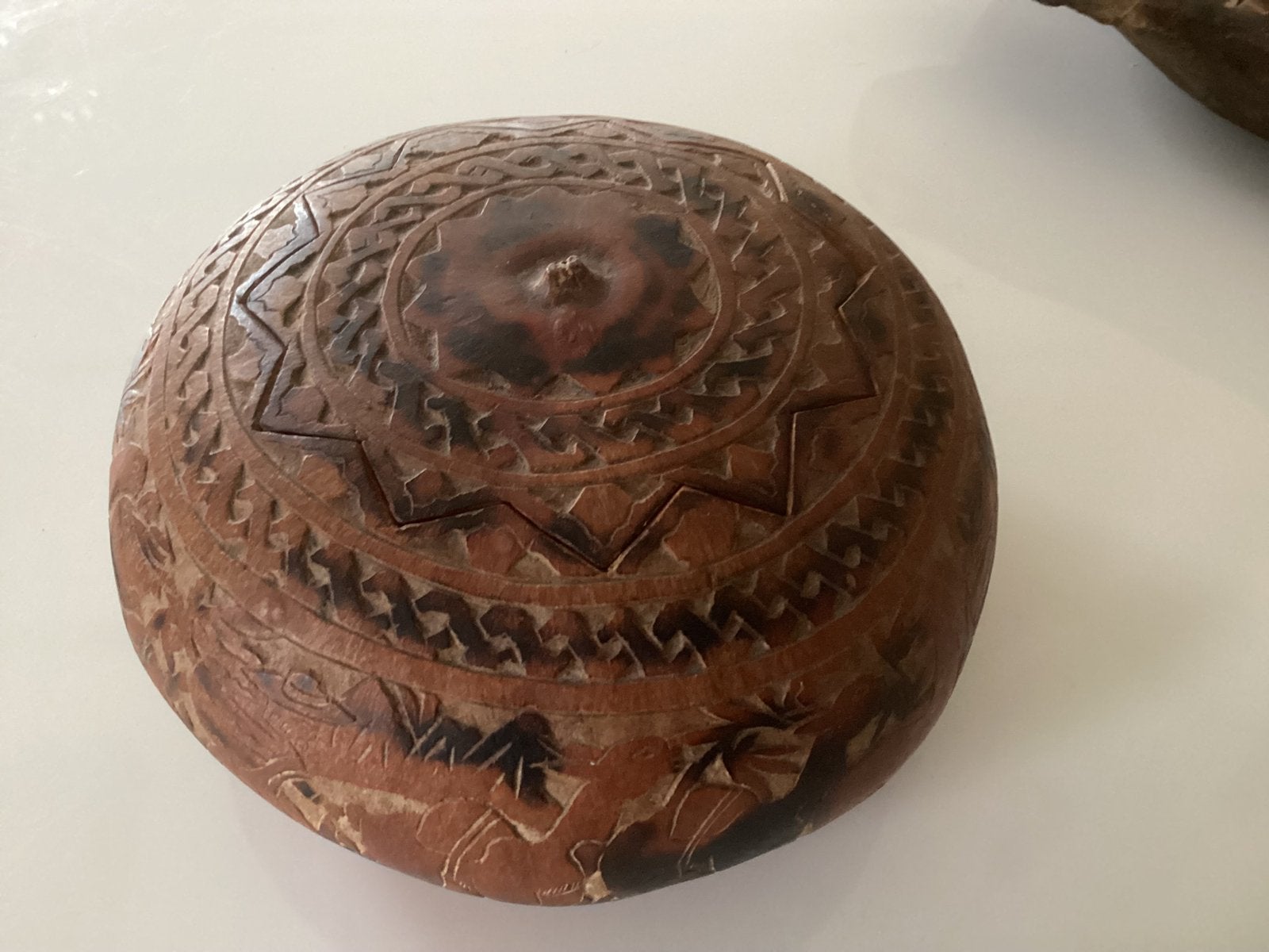 Doosje/opbergdoosje,kalebas,bewerkt,alpaca,Bolivia, Huis en Inrichting, Ophalen