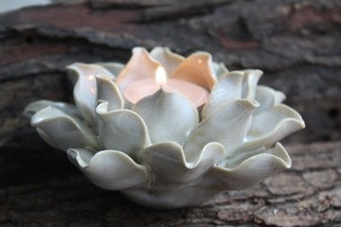Urn steen waxinelicht bloem wit of blauw, Ophalen of Verzenden, Nieuw