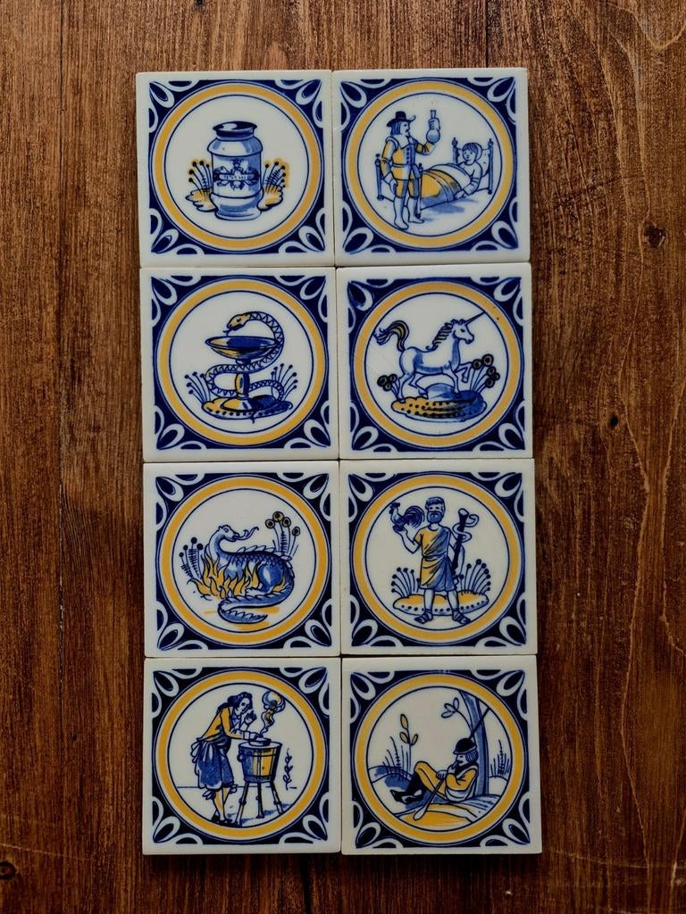 8 Delfts blauwe tegeltjes (8x8 cm), Ophalen of Verzenden