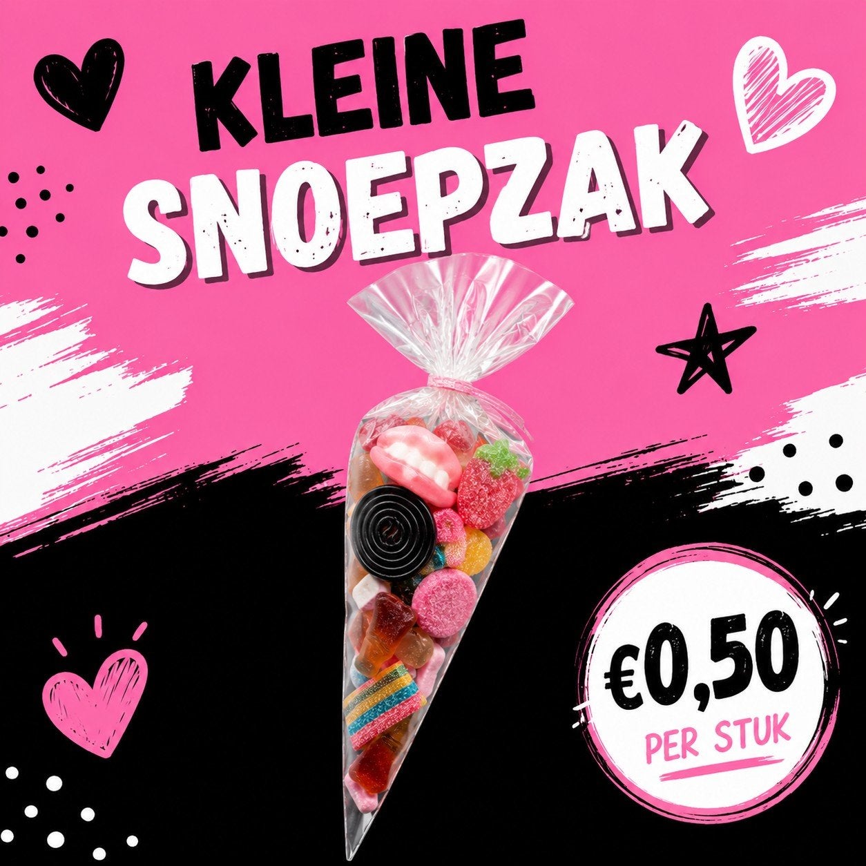 Kleine snoepzak. Ongeveer 100 gram diverse soorten snoep., Ophalen of Verzenden