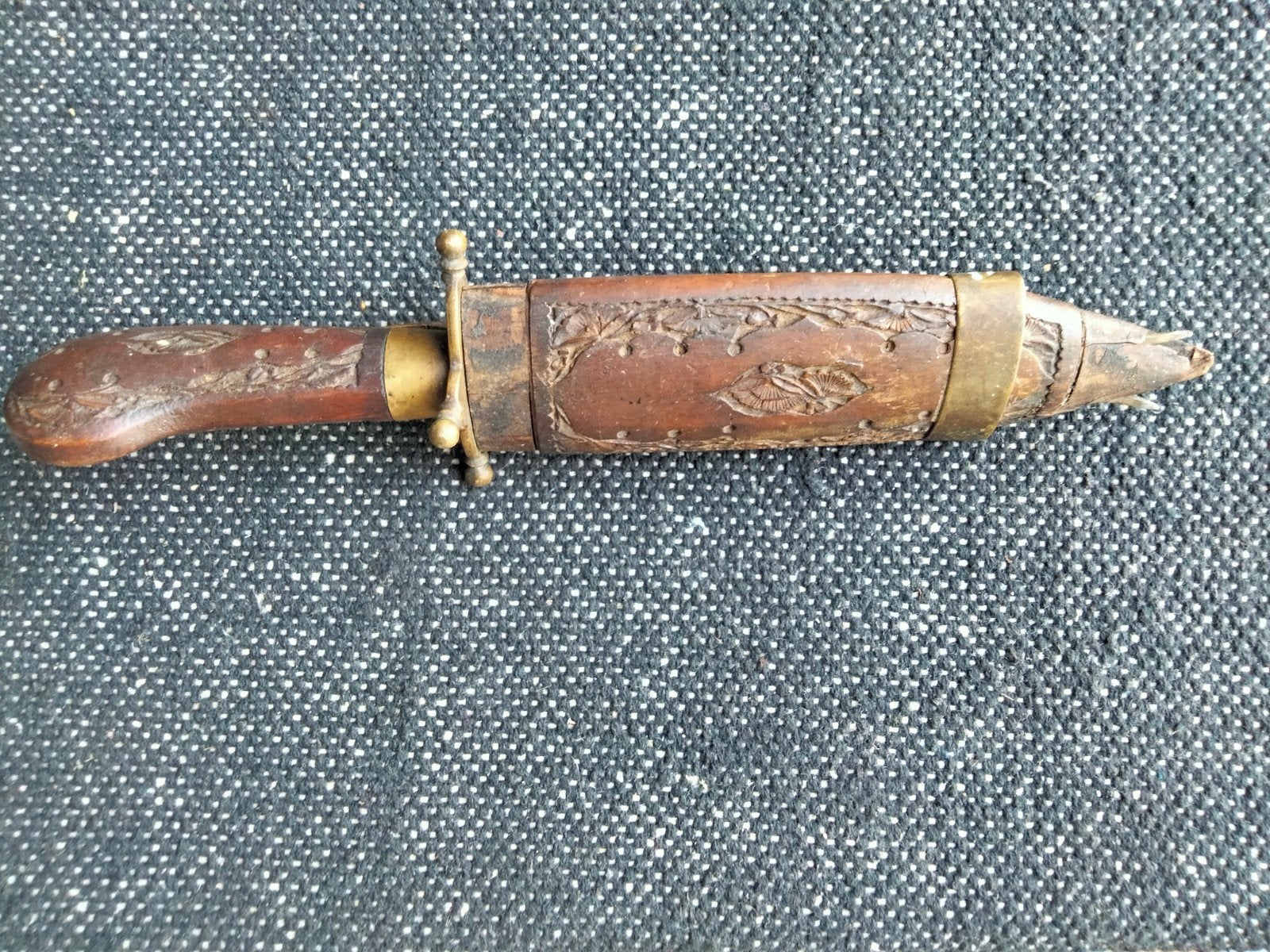Antieke vork met houten handvat en schede, Antiek en Kunst, Antiek | Bestek, Ophalen of Verzenden