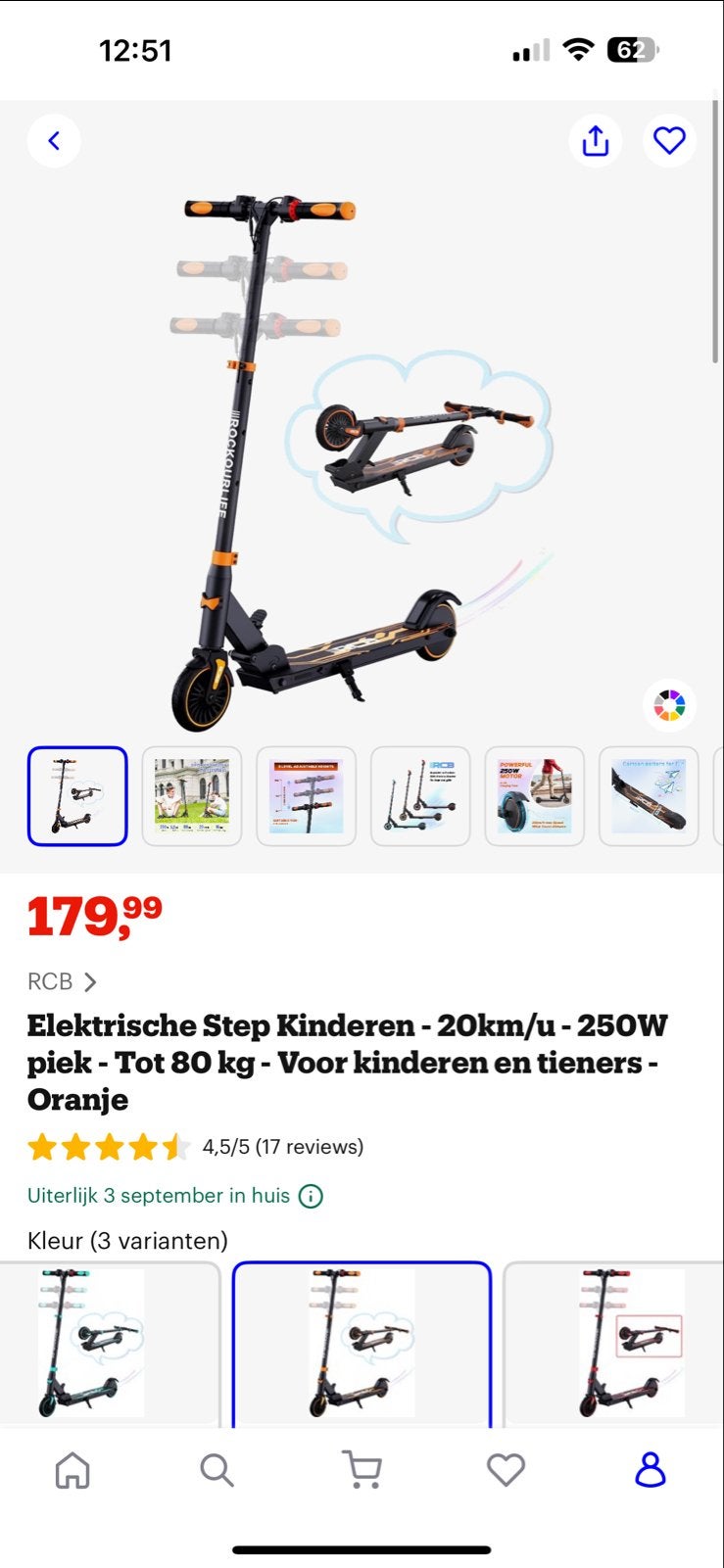Kinder elektrische step - RCB 20km/u 250W Oranje, Ophalen, Gebruikt, Elektrische step (E-scooter)