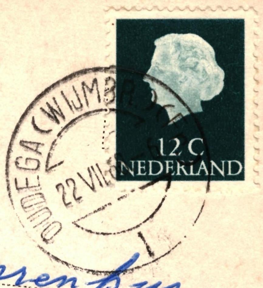 802377 Stempel Oudega (Wijmba) Zeilboot Gelopen, Ophalen of Verzenden, 1960 tot 1980, Gelopen, Friesland
