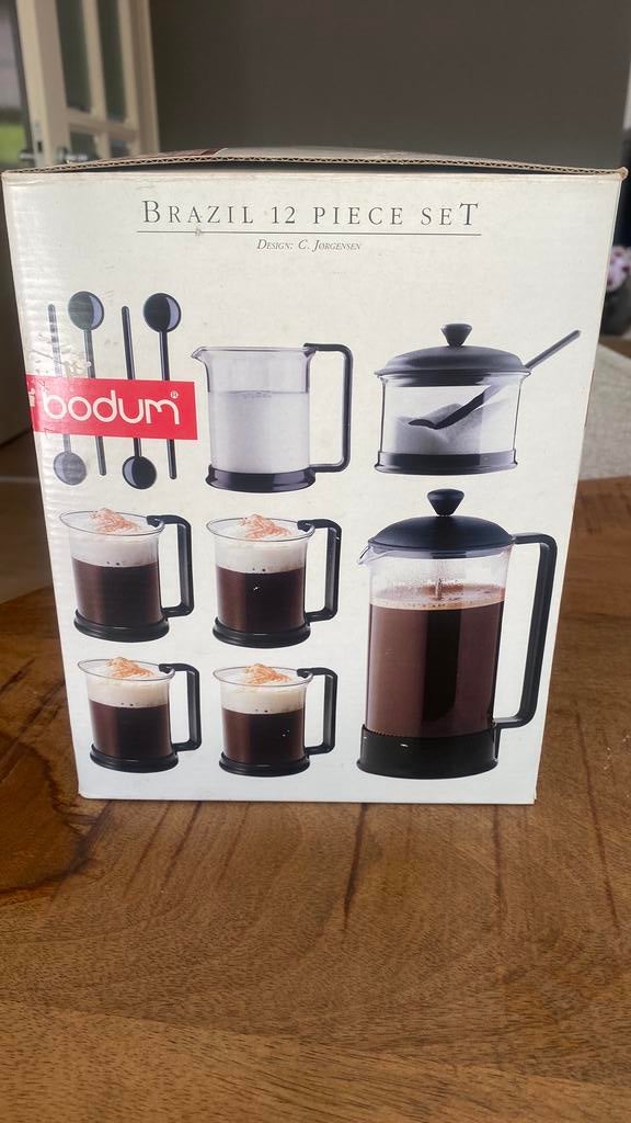 Servies : koffie maker , suiker potje en bekers, Gebruikt, Ophalen of Verzenden, Glas, Overige stijlen