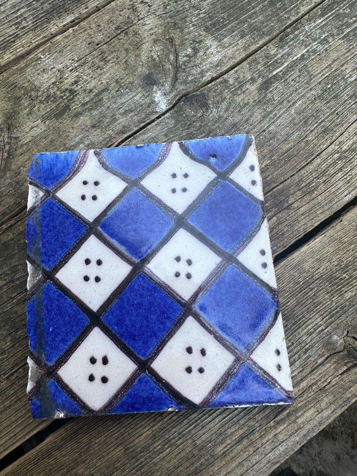 Vintage Portugese Azulejo Tegel - Blauw en Wit Patroon, Antiek en Kunst, Ophalen