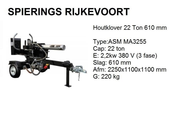Houtklover 22ton 61cm 380V, Niet ingevuld, Niet ingevuld, Nieuw, Ophalen of Verzenden