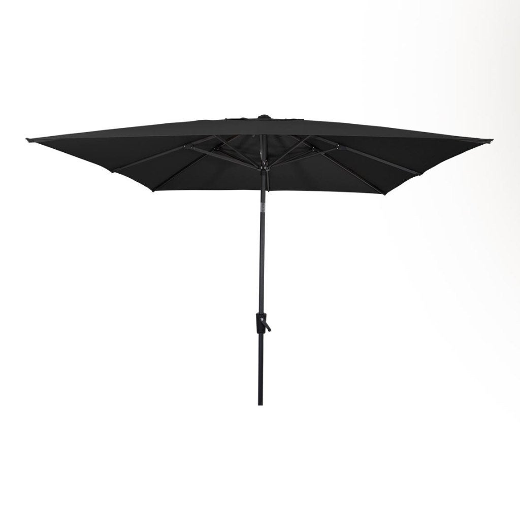 Parasol vierkant met molen zwart, Kantelbaar, Nieuw, Parasolvoet, 2 tot 3 meter