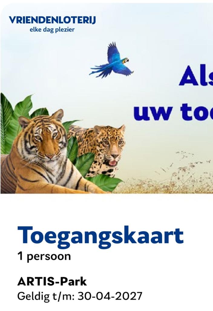 4x Artis Ticket twv € 122,00 geldig tot 30 april 2027, Drie personen of meer, Ticket of Toegangskaart
