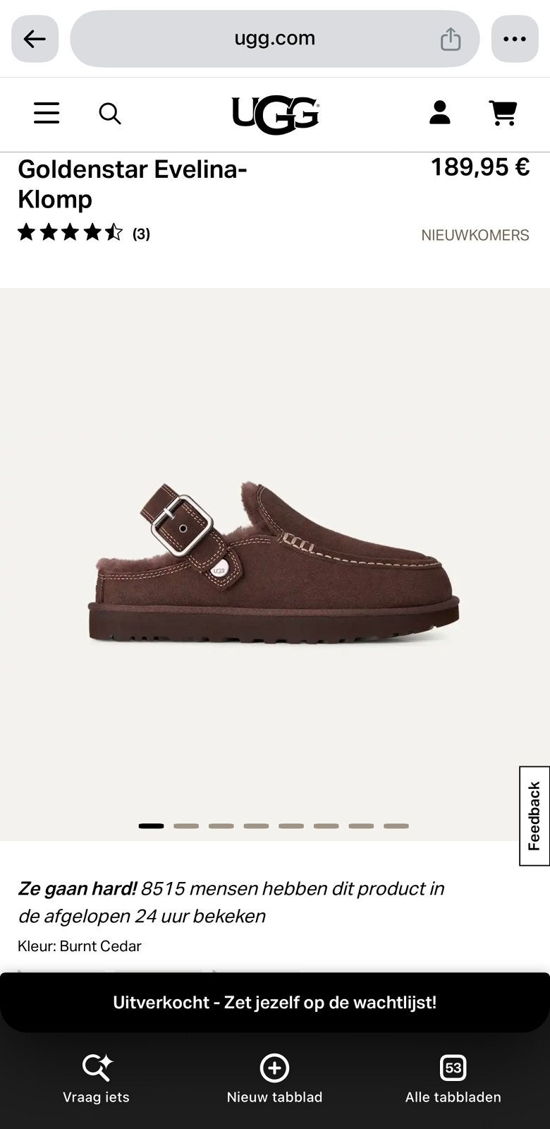Ugg Goldenstar Evelina-Klomp Burnt Cedar, Kleding | Dames, Ophalen of Verzenden, Nieuw, Zwart